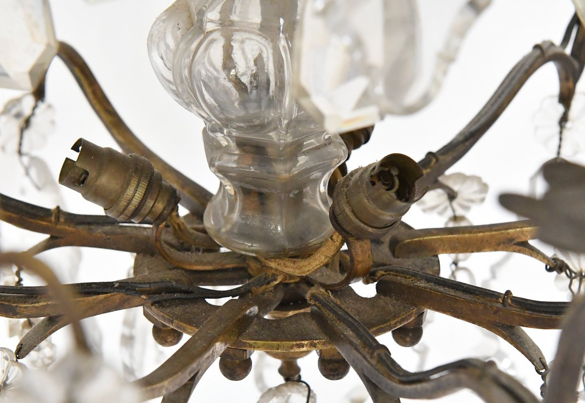 Lustre cage à six lumières à pendeloques de style Louis XV -photo-3