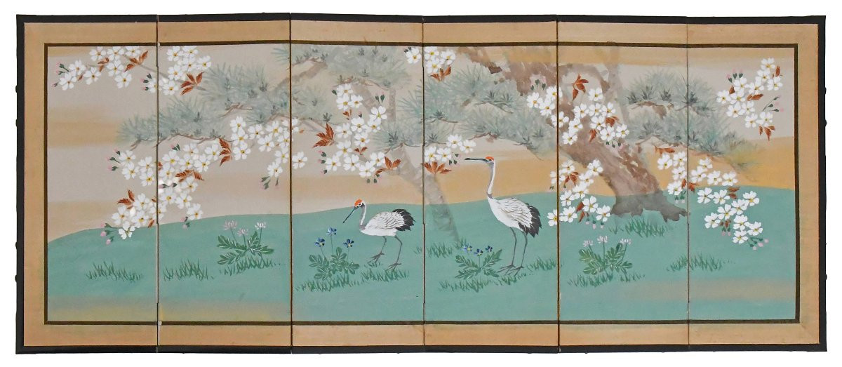 Pair Of Japanese Six-leaf Table Screens-photo-2