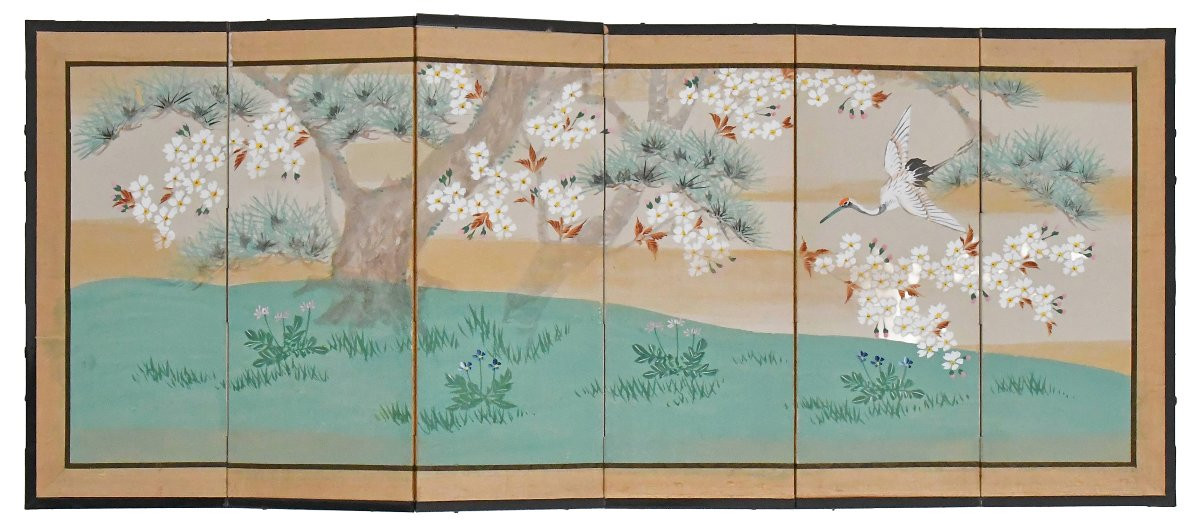 Pair Of Japanese Six-leaf Table Screens-photo-4