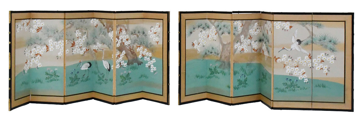 Pair Of Japanese Six-leaf Table Screens