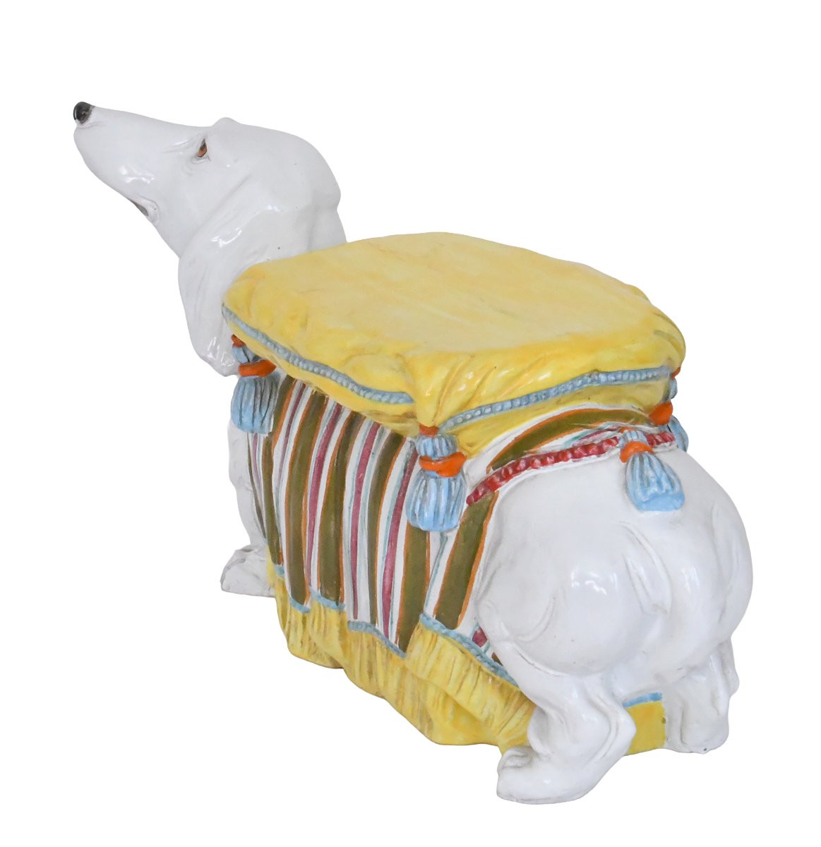  Tabouret ou sellette en faïence italienne représentant un teckel blanc-photo-2