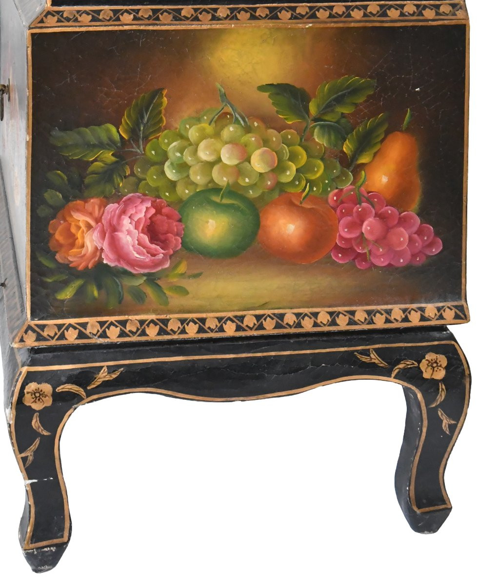 Chiffonnier In The Louis XV Style With Richly Painted Decoration Of Bouquets Of Flowers And Fruit-photo-3