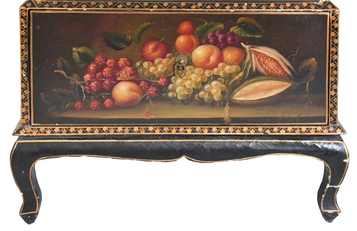 Chiffonnier In The Louis XV Style With Richly Painted Decoration Of Bouquets Of Flowers And Fruit-photo-1