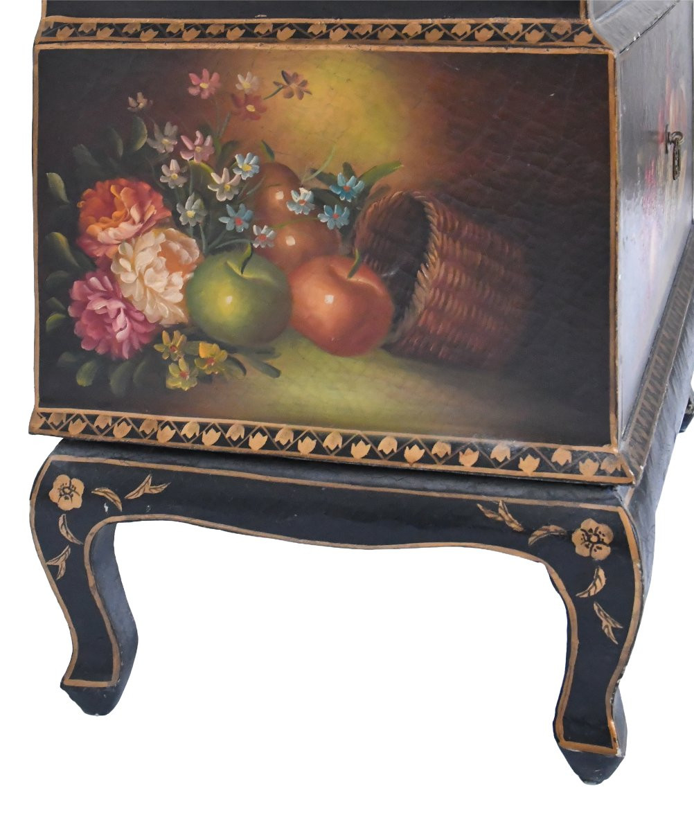 Chiffonnier In The Louis XV Style With Richly Painted Decoration Of Bouquets Of Flowers And Fruit-photo-6