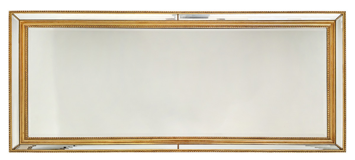 Très grand miroir rectangulaire pareclose par Deknudt en bois doré vintage