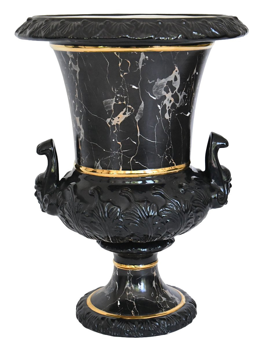  Large Vase With Column In Imitation Marble Ceramic By Tommaso Barbi For B. Ceramiche-photo-1