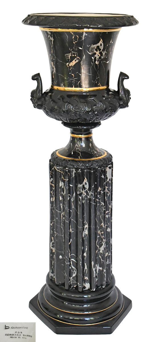  Large Vase With Column In Imitation Marble Ceramic By Tommaso Barbi For B. Ceramiche