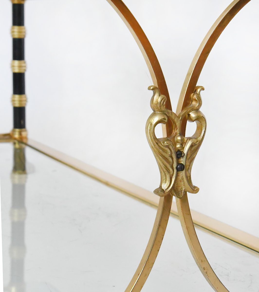 Brass And Metal Coffee Table With Two Glass Tops-photo-4