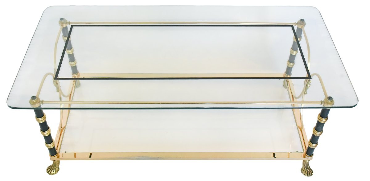 Brass And Metal Coffee Table With Two Glass Tops-photo-2