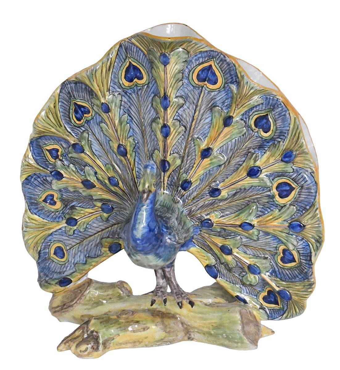 Peacock-shaped Desvres Earthenware Bouquetière Made By The Jules Verlingue Workshop-photo-3