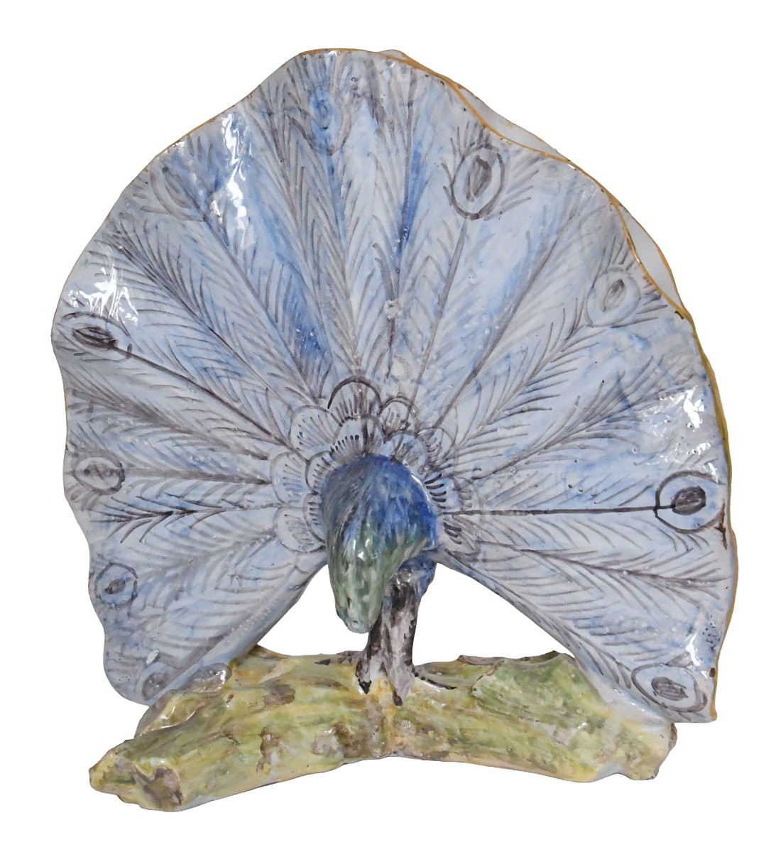 Peacock-shaped Desvres Earthenware Bouquetière Made By The Jules Verlingue Workshop-photo-1