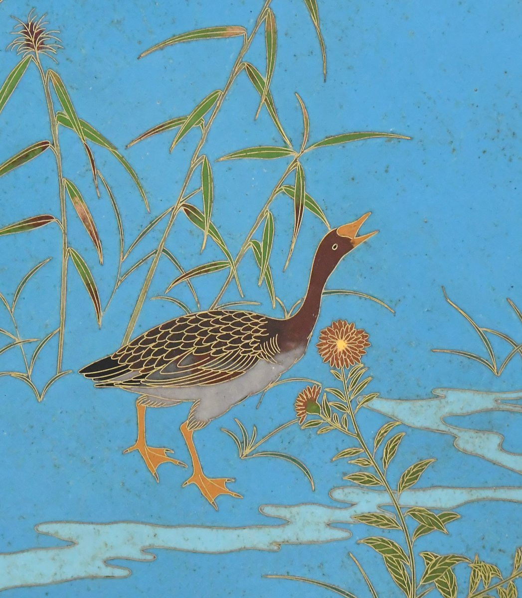 Japanese Dish In Cloisonné Enamel On Copper Showing A Bird In A Landscape-photo-2