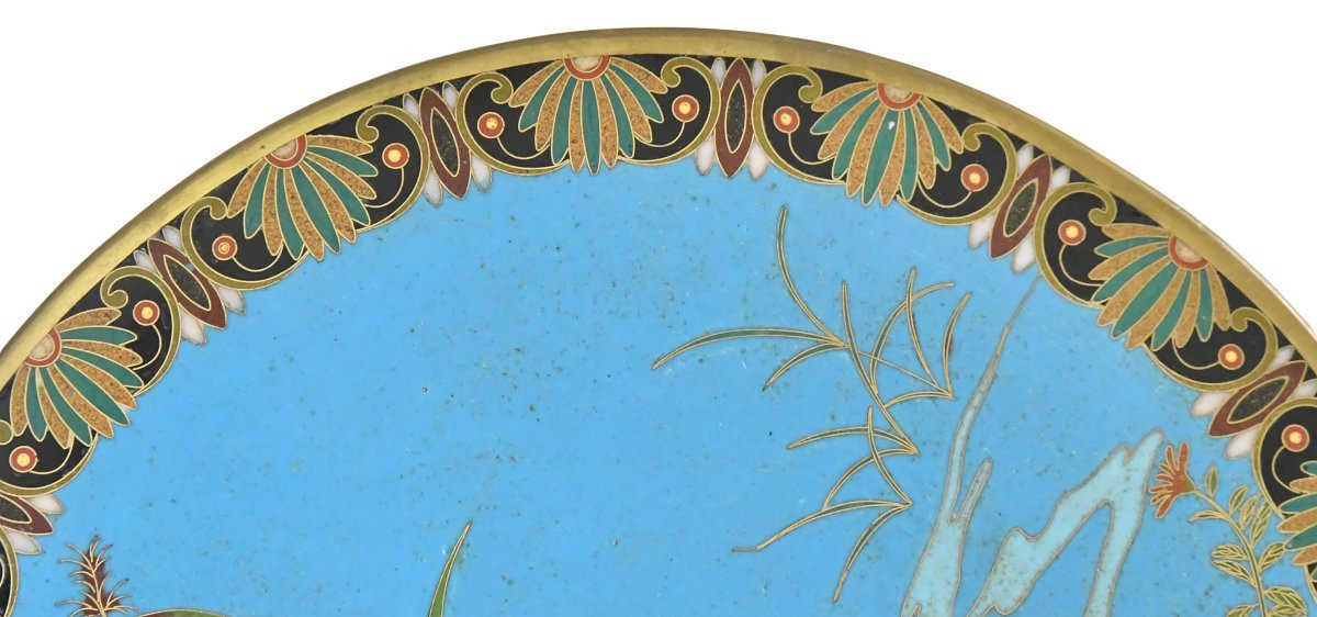 Japanese Dish In Cloisonné Enamel On Copper Showing A Bird In A Landscape-photo-3