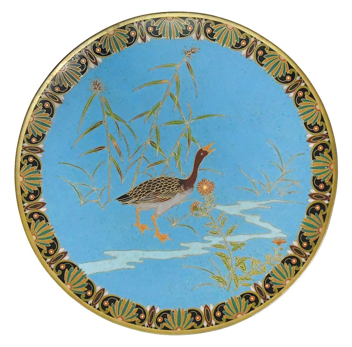Japanese Dish In Cloisonné Enamel On Copper Showing A Bird In A Landscape