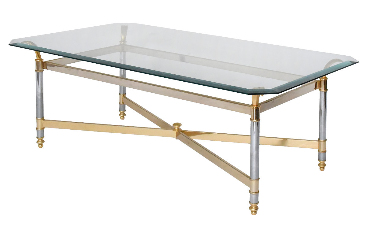 Table basse en laiton et métal chrome dans le style de Maison Jansen 