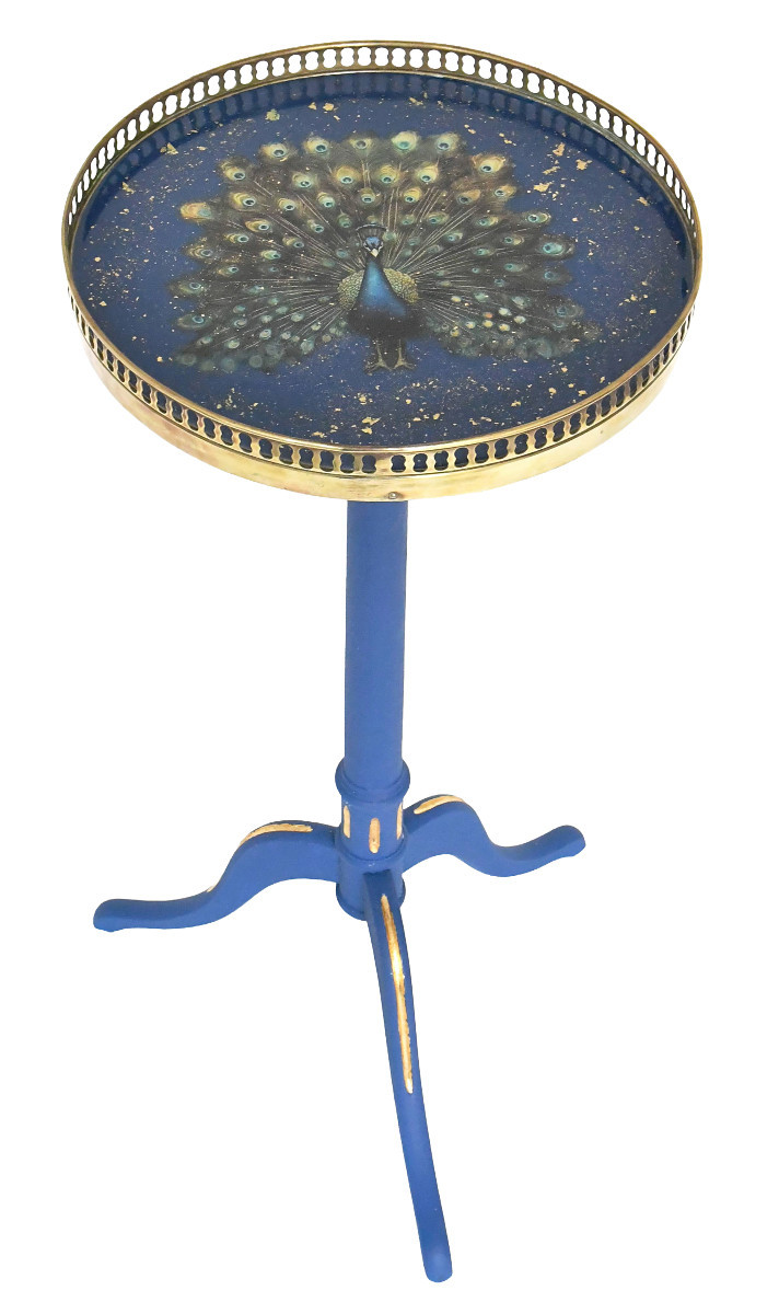 Louis XVI Style Pedestal Table With Peacock Design