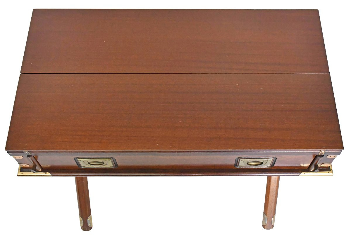Marine-style Desk In Wood And Gilded Brass-photo-1