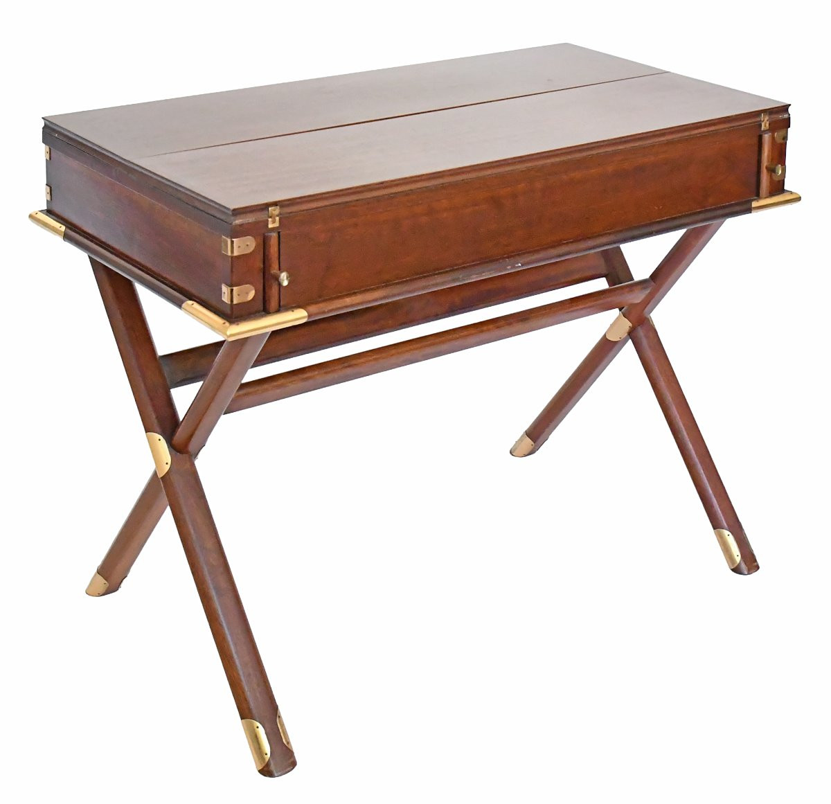 Marine-style Desk In Wood And Gilded Brass-photo-5