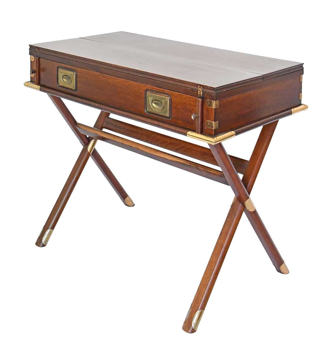 Marine-style Desk In Wood And Gilded Brass