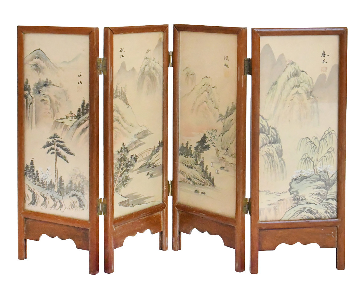 Paravent de table de style Byobu à décor de paysages montagneux 