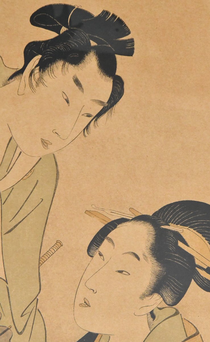 Utamaro KITAGAWA (1753-1806) Deux estampes "Coutumes des beautés autour de l'horloge"-photo-3