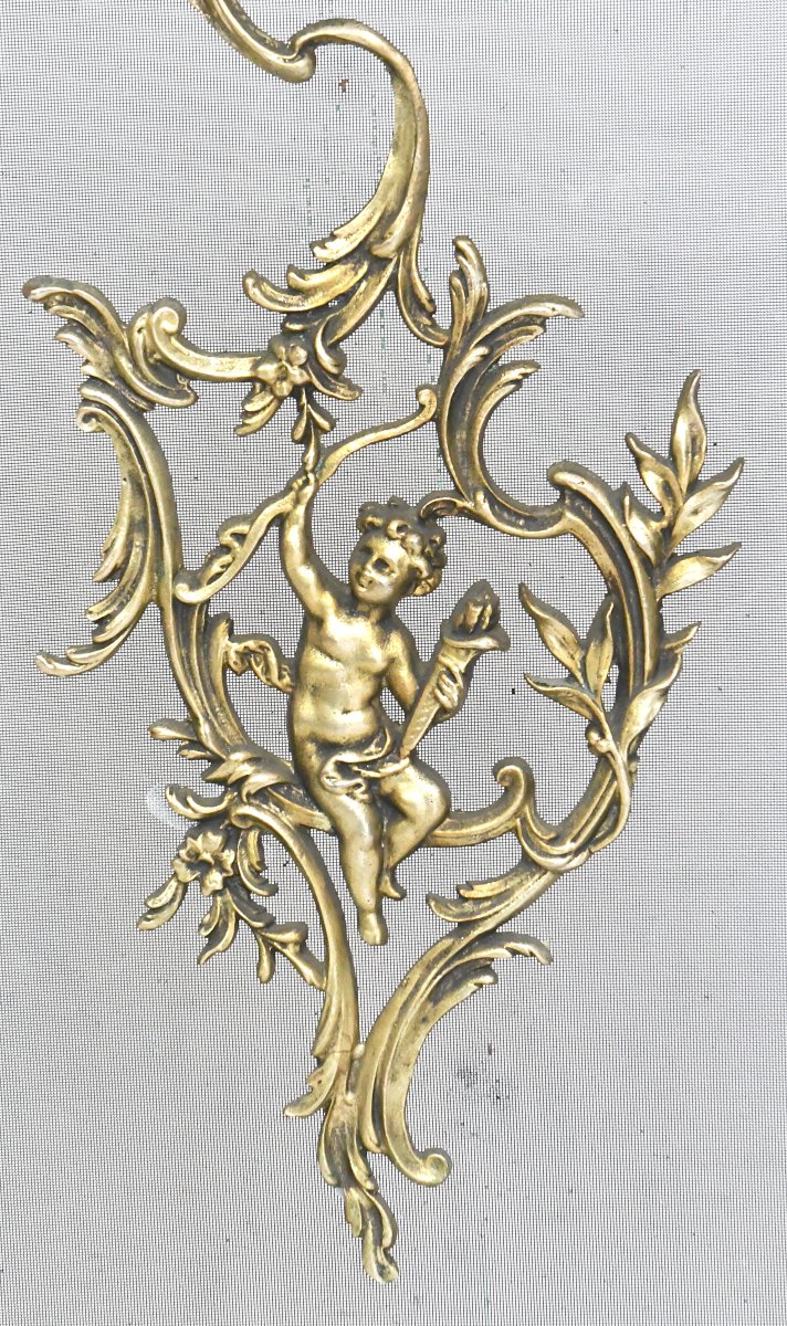 Louis XV-style Gilded Bronze Fireplace Screen Decorated With A Cupid -photo-2