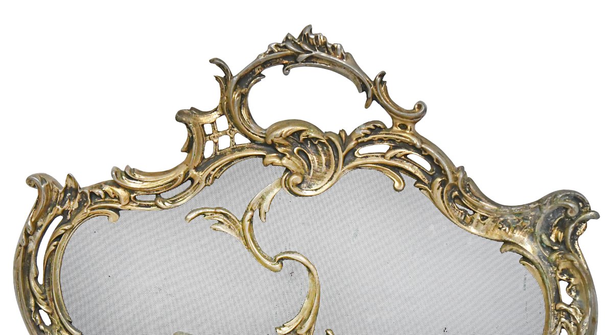 Louis XV-style Gilded Bronze Fireplace Screen Decorated With A Cupid -photo-3