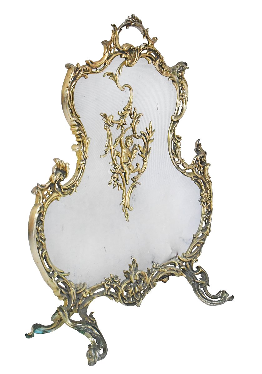 Louis XV-style Gilded Bronze Fireplace Screen Decorated With A Cupid -photo-2
