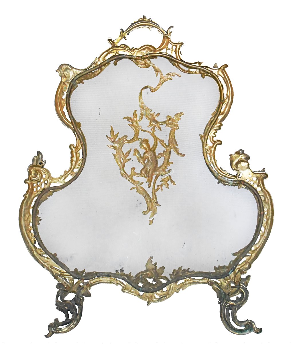 Louis XV-style Gilded Bronze Fireplace Screen Decorated With A Cupid -photo-3