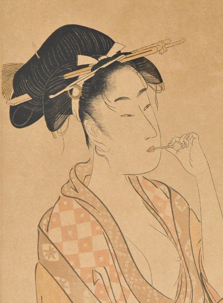 Toyokuni III UTAGAWA (1786-1865) "Geisha" Estampe oban tate-e  -photo-3