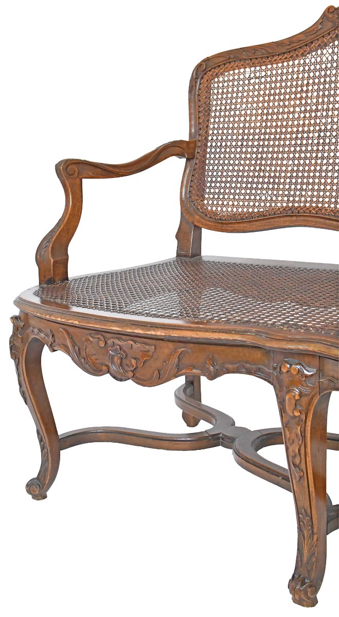 Regency-style Bench Made Of Richly Carved Wood And Cane -photo-3