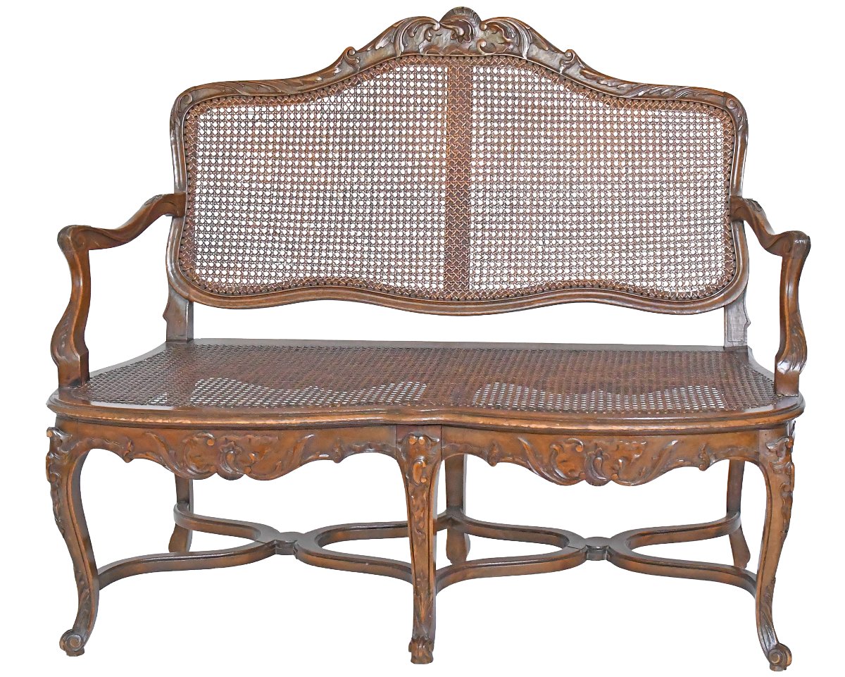 Regency-style Bench Made Of Richly Carved Wood And Cane -photo-1