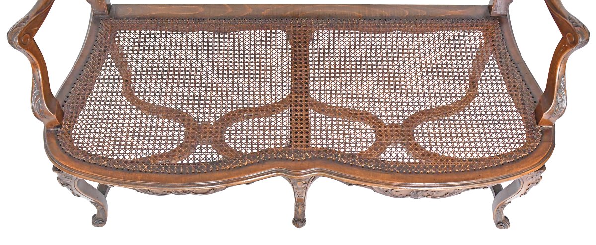 Regency-style Bench Made Of Richly Carved Wood And Cane -photo-5