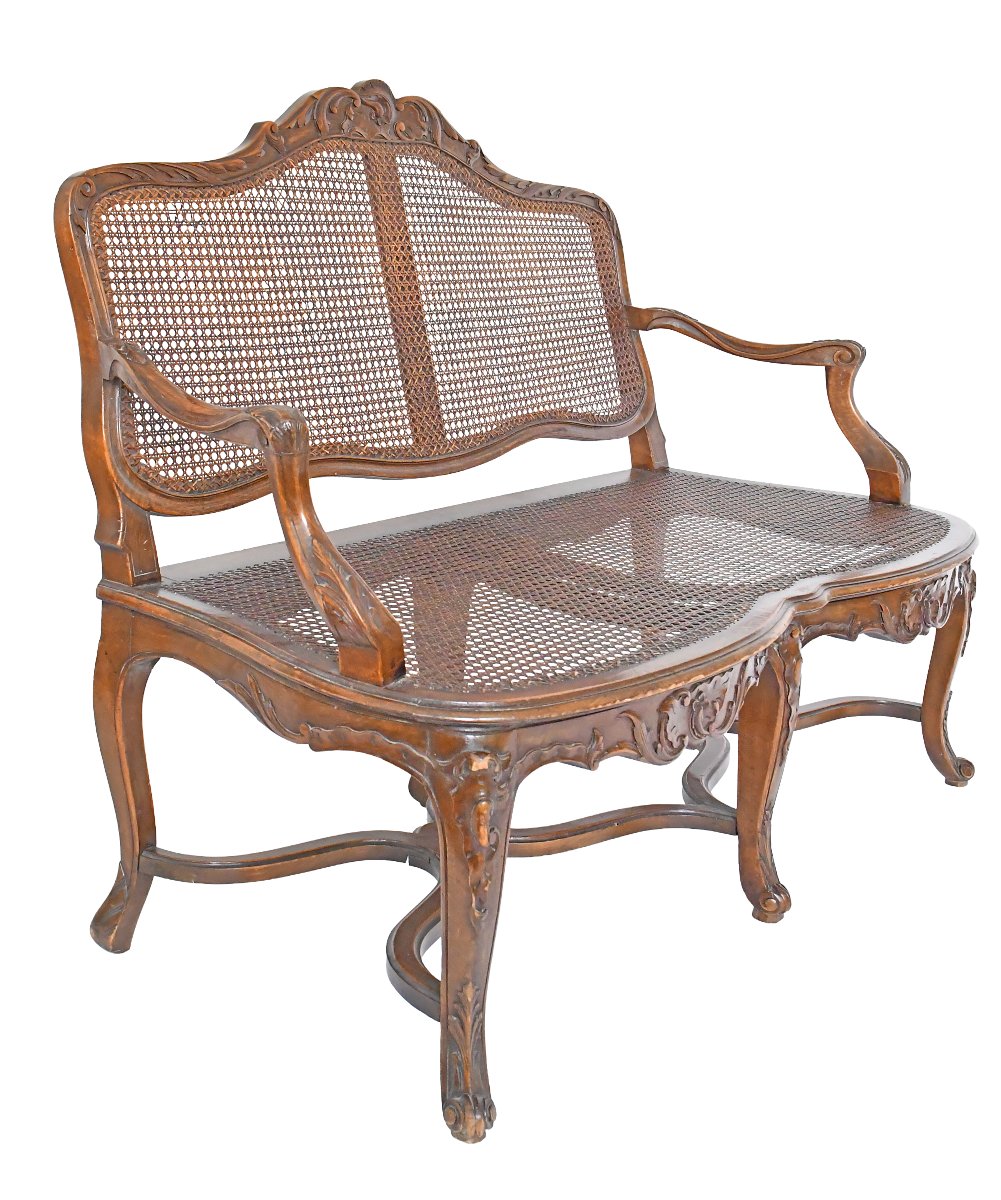 Regency-style Bench Made Of Richly Carved Wood And Cane -photo-6