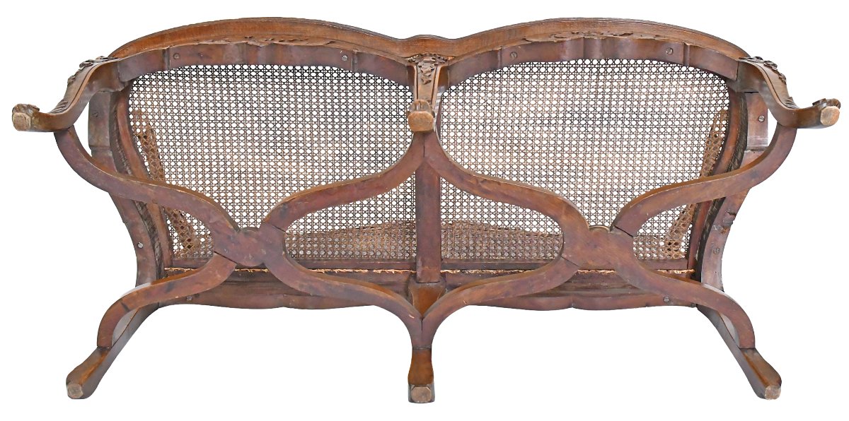 Regency-style Bench Made Of Richly Carved Wood And Cane -photo-8
