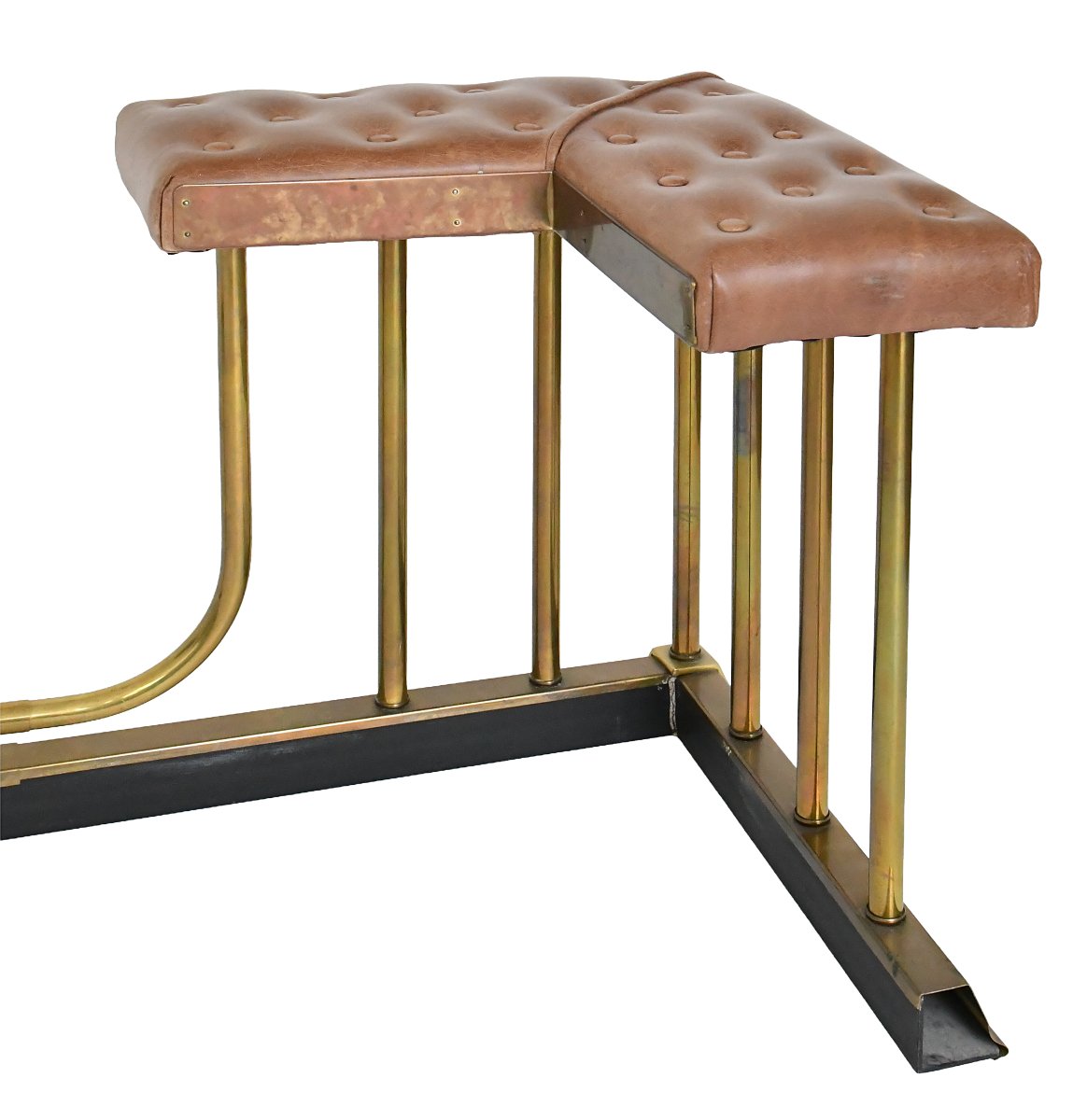 Double-seater Fireplace Bench In Gold-plated Brass With Tufted Leather Upholstery -photo-7