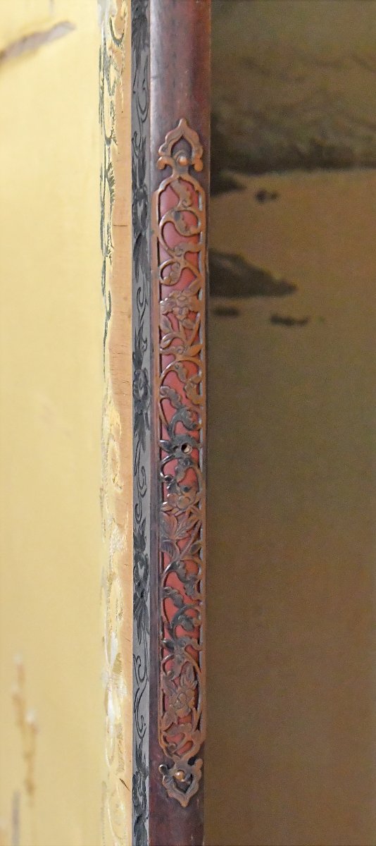  Japanese Folding Screen Featuring A Silk Panel Embroidered With A Landscape Scene Featuring Birds-photo-6