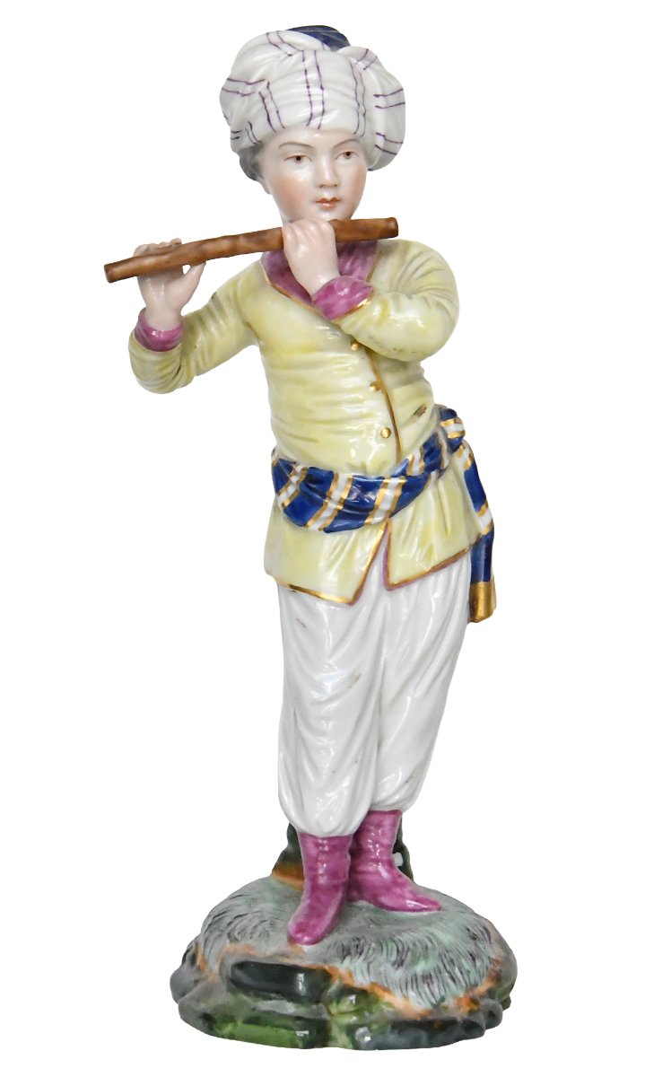 Porcelain Figurine From Höchst Passau Depicting A Flutist From The "turkish Orchestra" Series