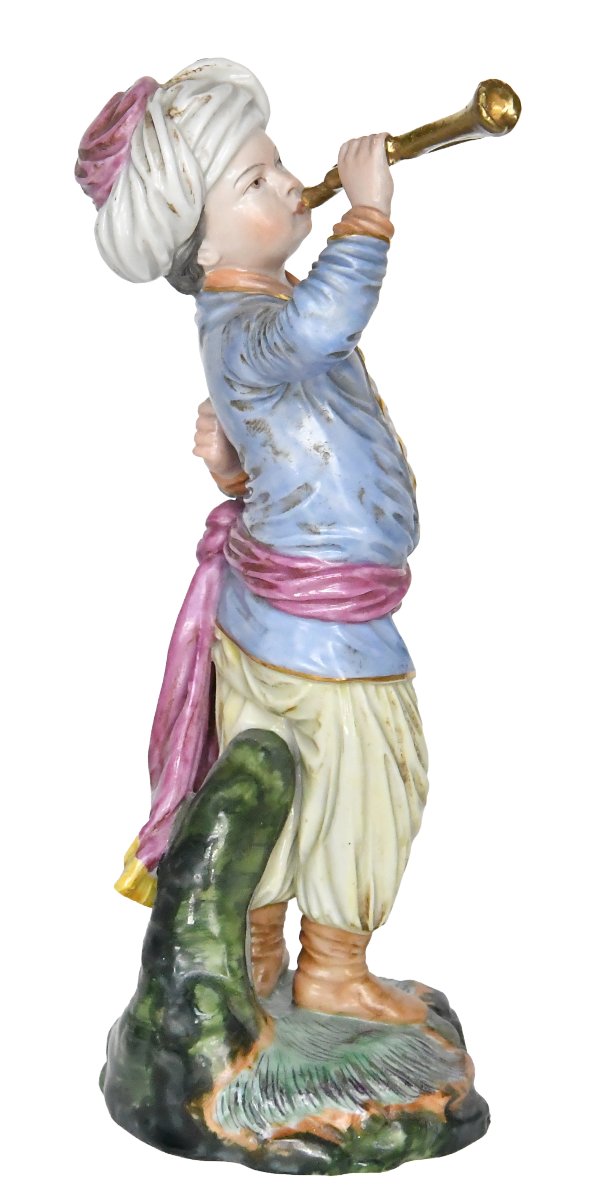 Höchst Passau Porcelain Figurine, Playing The Trumpet, From The "turkish Orchestra" Series-photo-3