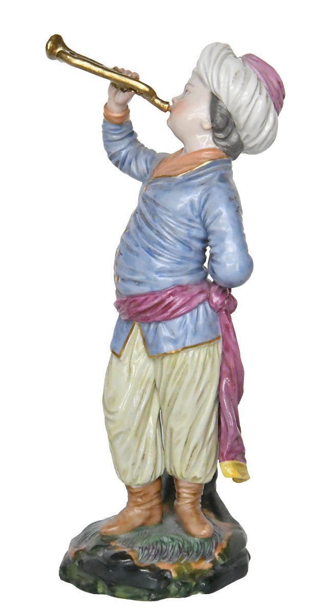 Höchst Passau Porcelain Figurine, Playing The Trumpet, From The "turkish Orchestra" Series-photo-4