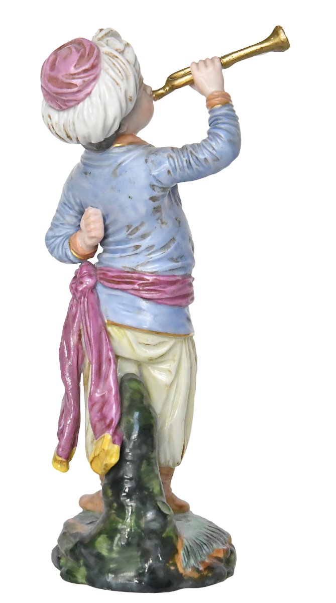 Höchst Passau Porcelain Figurine, Playing The Trumpet, From The "turkish Orchestra" Series-photo-1