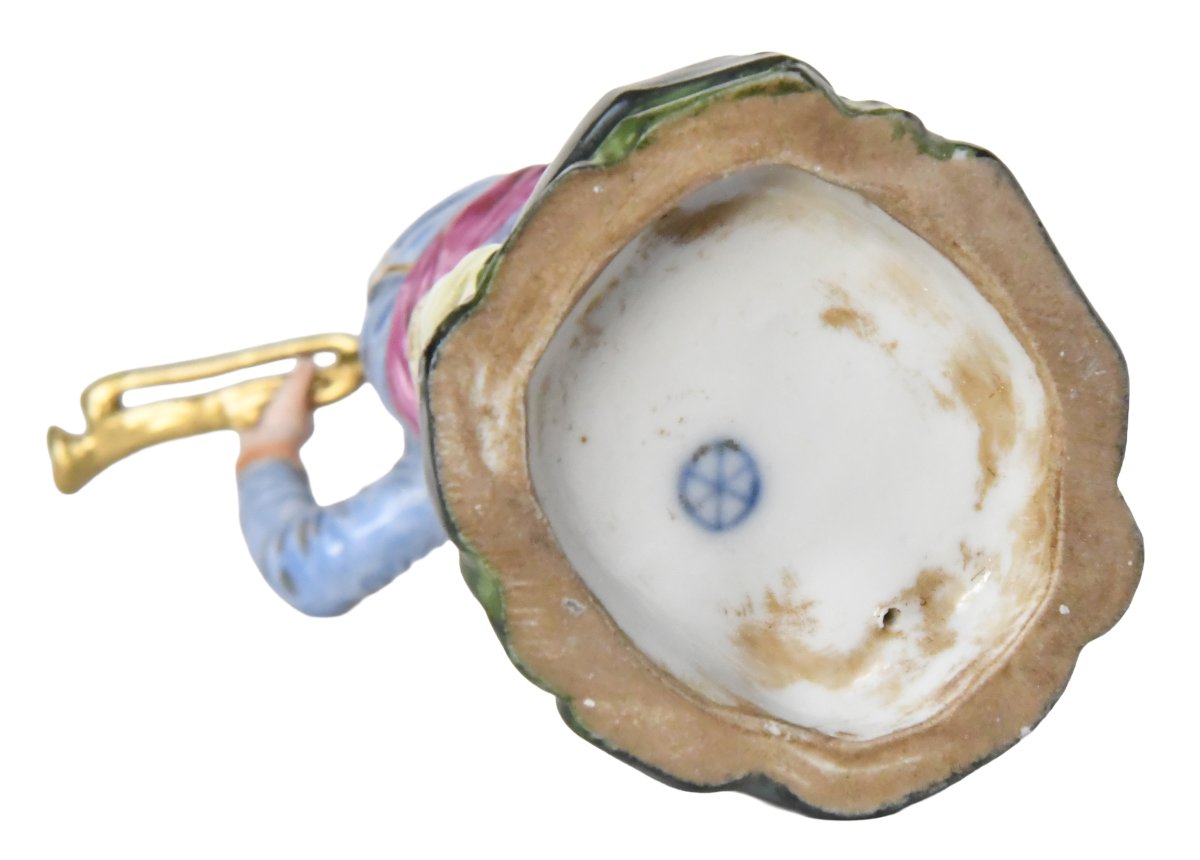 Höchst Passau Porcelain Figurine, Playing The Trumpet, From The "turkish Orchestra" Series-photo-2