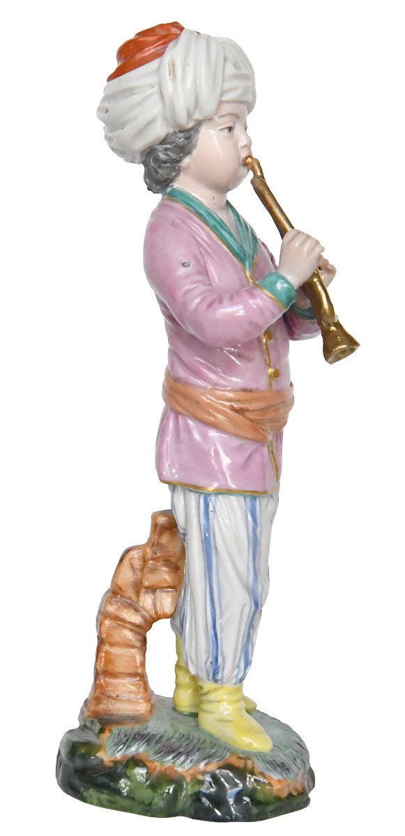 Statuette en porcelaine de Höchst Passau, jouer de la trompette de la série L'orchestre turc-photo-3