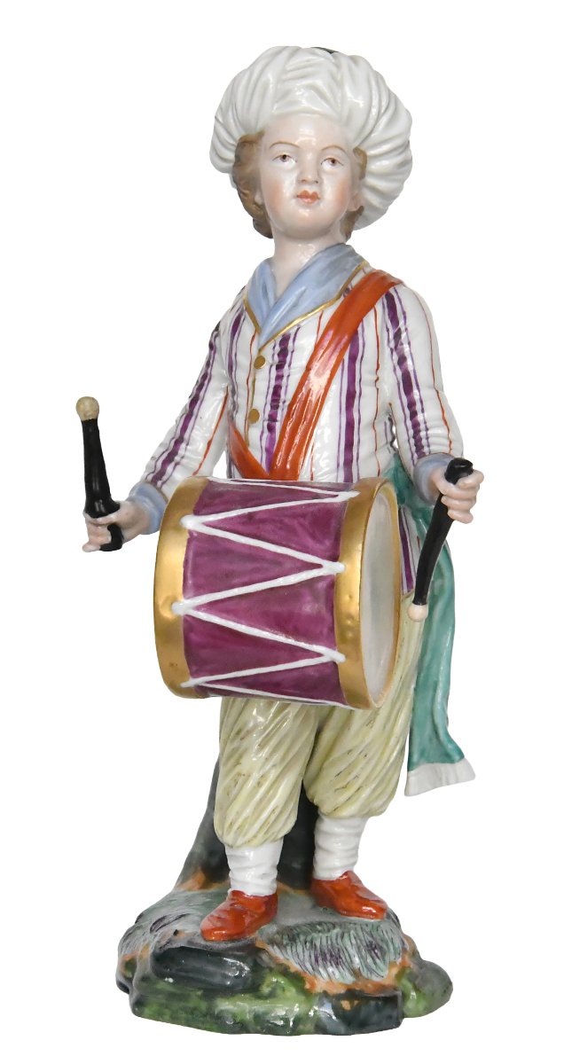 Porcelain Figurine From Höchst Passau, Depicting A Drummer From The "turkish Orchestra" Series
