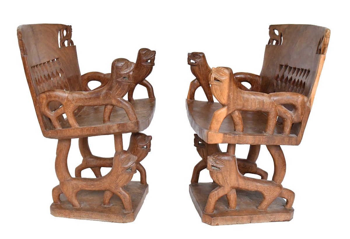 Set Of 4 Armchairs And A Table From Benin  -photo-2