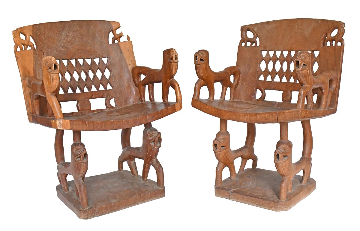 Set Of 4 Armchairs And A Table From Benin  -photo-4