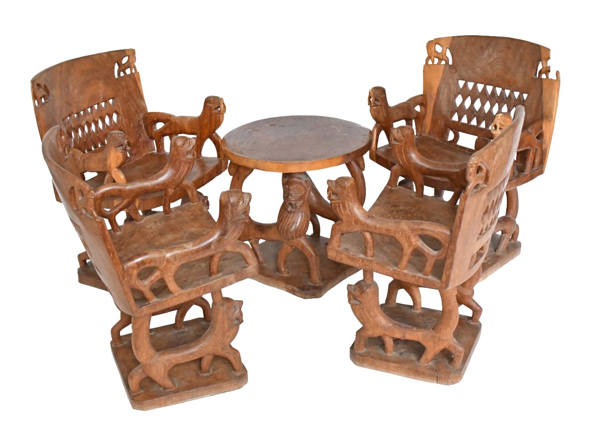 Set Of 4 Armchairs And A Table From Benin  