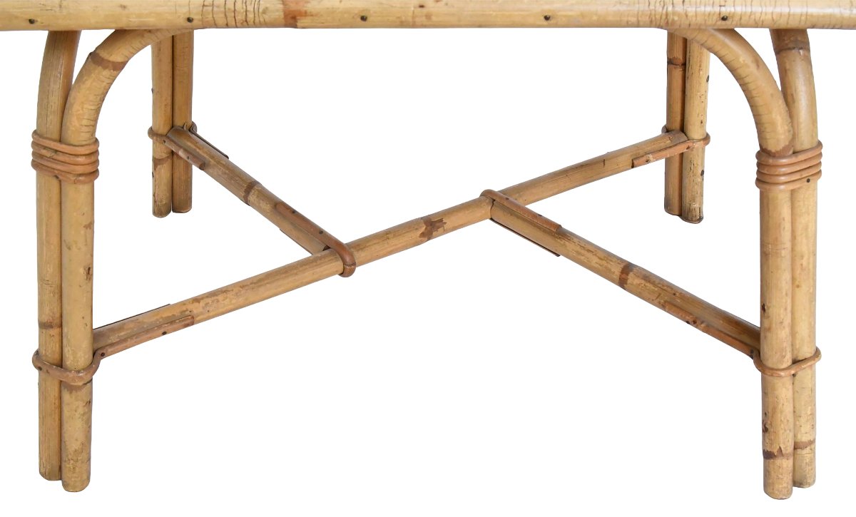 Audoux Minnet-style Coffee Table In Rattan And Ceramic By Georges Chassin  -photo-2