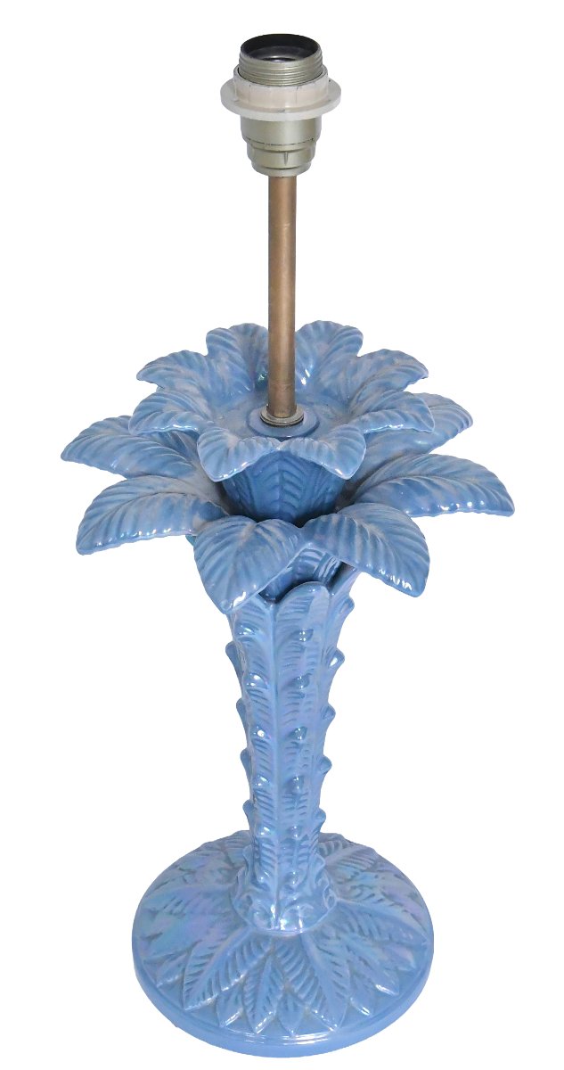 Lampe en céramique bleu nacrée en forme d'un palmier dans le style de Tommaso Barbi -photo-2