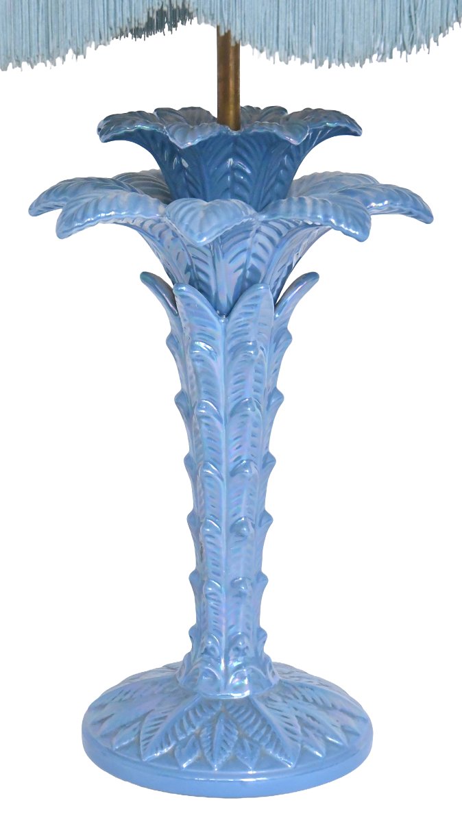Lampe en céramique bleu nacrée en forme d'un palmier dans le style de Tommaso Barbi -photo-3